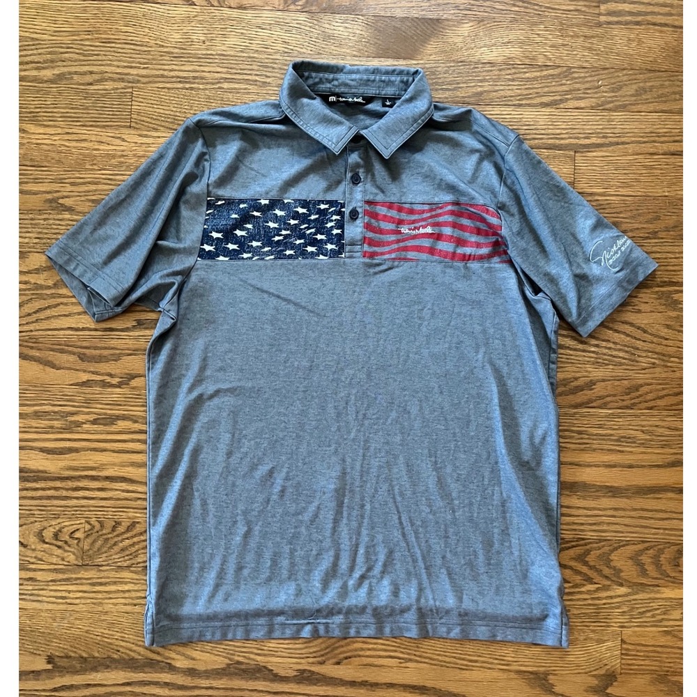 TravisMathew Mens Golf Polo Shirt Grey American Flag Nicklaus Golf Club Large